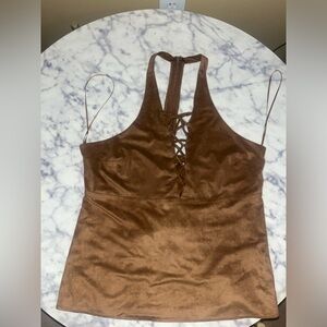 Express Faux Suede Lace Up Tank Top
